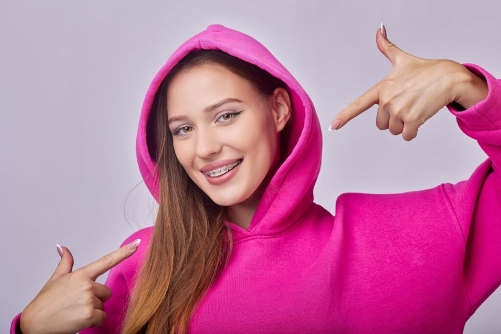A woman with self-ligating braces
